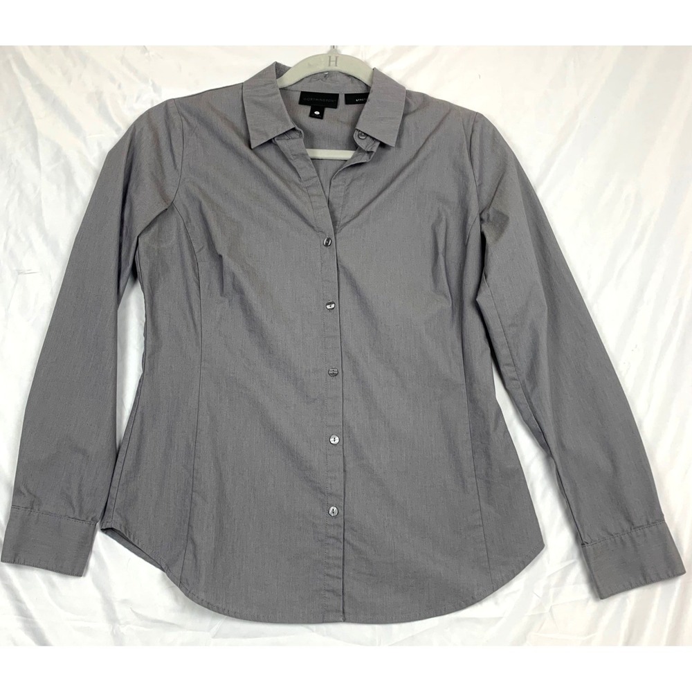 Worthington Womens Gray Button‎ Front Stretch Shirt Size 4